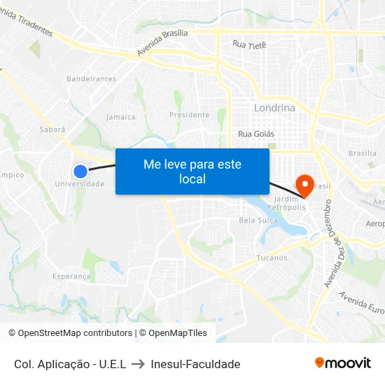 Col. Aplicação - U.E.L to Inesul-Faculdade map