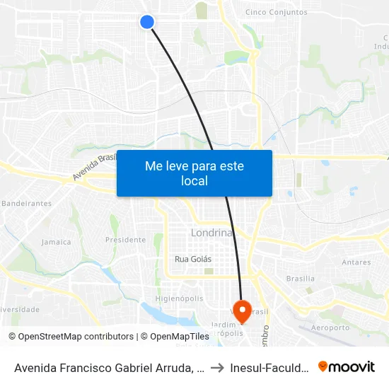 Avenida Francisco Gabriel Arruda, 1346 to Inesul-Faculdade map