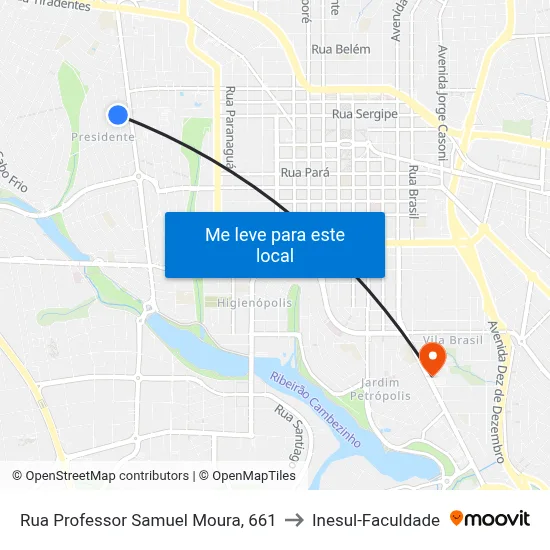 Rua Professor Samuel Moura, 661 to Inesul-Faculdade map