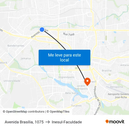 Avenida Brasília, 1075 to Inesul-Faculdade map