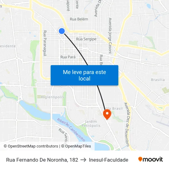 Rua Fernando De Noronha, 182 to Inesul-Faculdade map