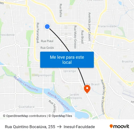 Rua Quintino Bocaiúva, 255 to Inesul-Faculdade map