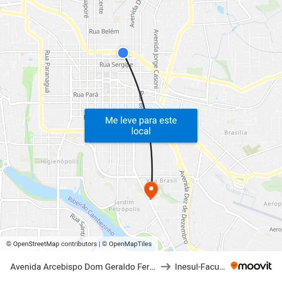 Avenida Arcebispo Dom Geraldo Fernandes, 801 to Inesul-Faculdade map