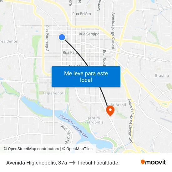 Avenida Higienópolis, 37a to Inesul-Faculdade map