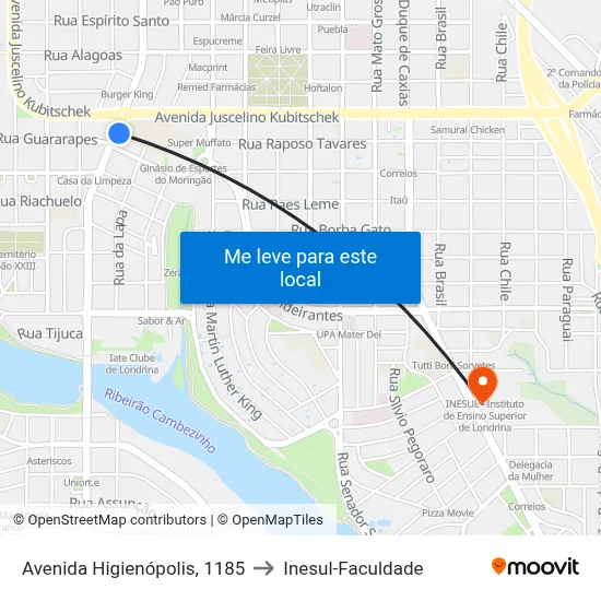 Avenida Higienópolis, 1185 to Inesul-Faculdade map
