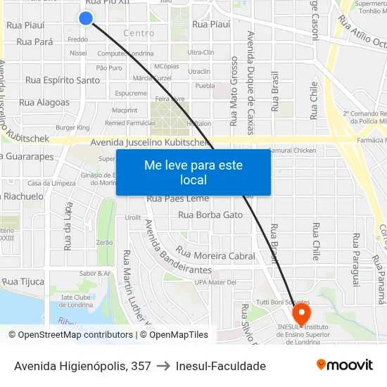 Avenida Higienópolis, 357 to Inesul-Faculdade map