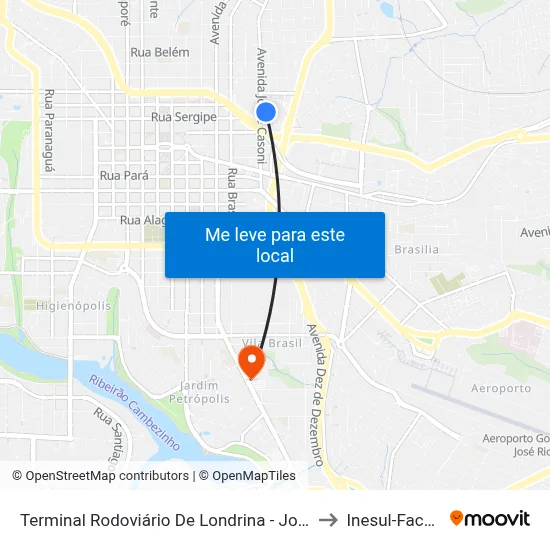 Terminal Rodoviário De Londrina - José Garcia Villar to Inesul-Faculdade map