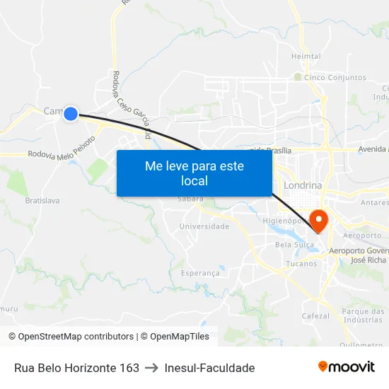 Rua Belo Horizonte 163 to Inesul-Faculdade map