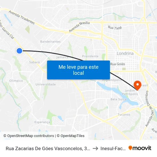 Rua Zacarias De Góes Vasconcelos, 342 - Jardim Silvino to Inesul-Faculdade map