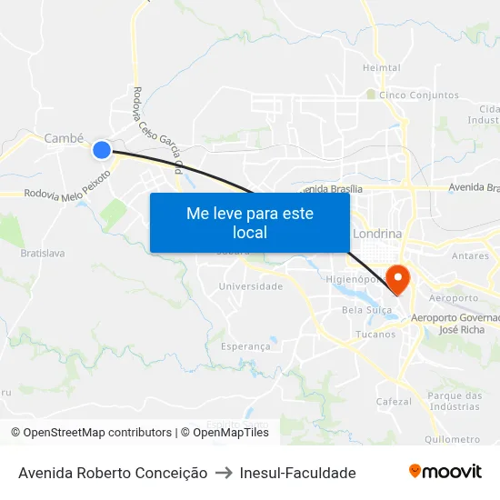 Avenida Roberto Conceição to Inesul-Faculdade map