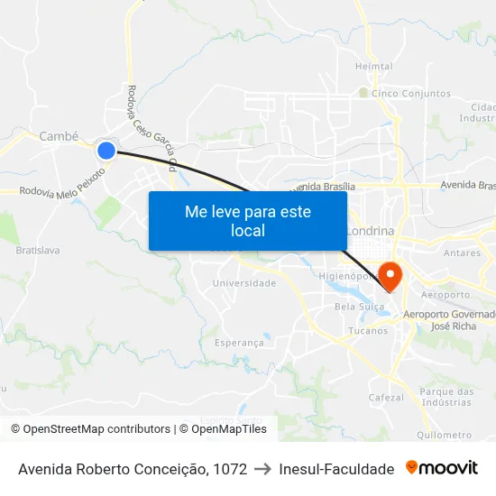 Avenida Roberto Conceição, 1072 to Inesul-Faculdade map