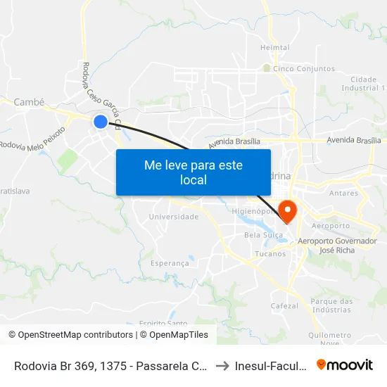 Rodovia Br 369, 1375 - Passarela Coca-Cola to Inesul-Faculdade map