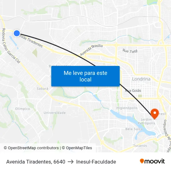Avenida Tiradentes, 6640 to Inesul-Faculdade map
