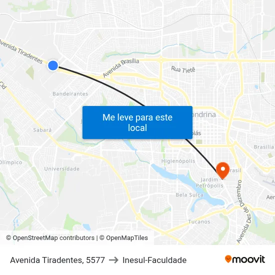 Avenida Tiradentes, 5577 to Inesul-Faculdade map