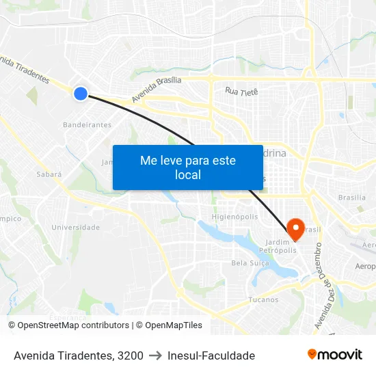 Avenida Tiradentes, 3200 to Inesul-Faculdade map