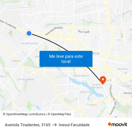 Avenida Tiradentes, 3165 to Inesul-Faculdade map