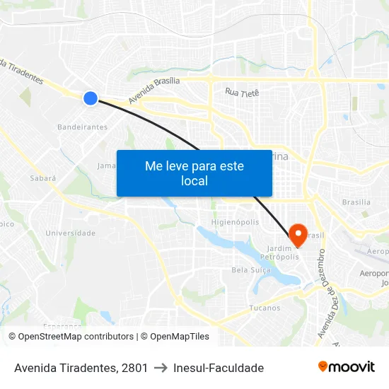 Avenida Tiradentes, 2801 to Inesul-Faculdade map