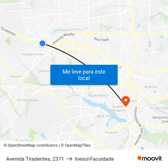 Avenida Tiradentes, 2371 to Inesul-Faculdade map