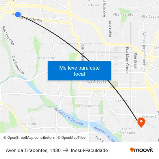 Avenida Tiradentes, 1430 to Inesul-Faculdade map