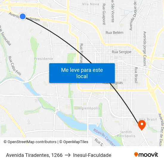 Avenida Tiradentes, 1266 to Inesul-Faculdade map