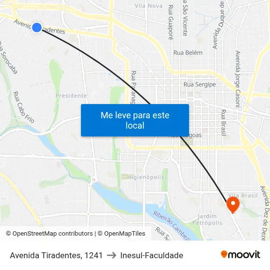 Avenida Tiradentes, 1241 to Inesul-Faculdade map