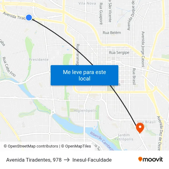 Avenida Tiradentes, 978 to Inesul-Faculdade map