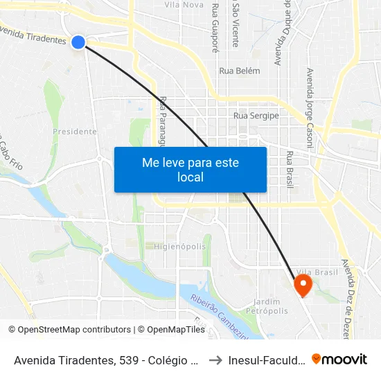 Avenida Tiradentes, 539 - Colégio Marista to Inesul-Faculdade map