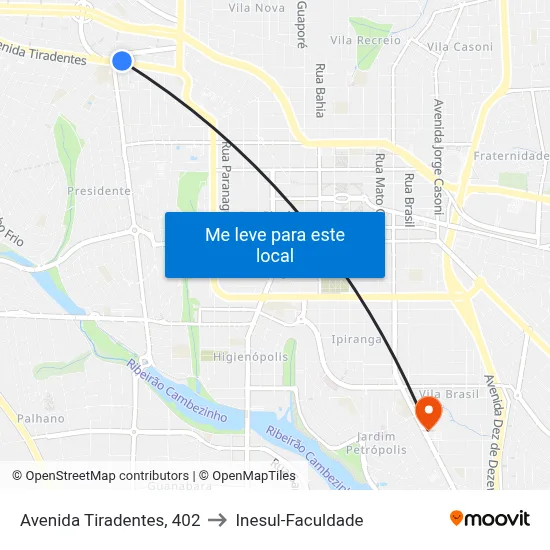 Avenida Tiradentes, 402 to Inesul-Faculdade map