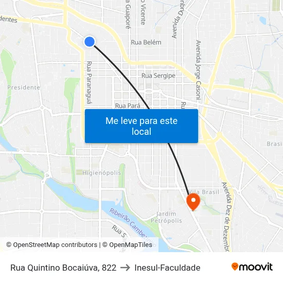 Rua Quintino Bocaiúva, 822 to Inesul-Faculdade map