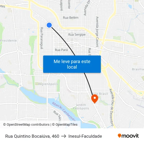 Rua Quintino Bocaiúva, 460 to Inesul-Faculdade map