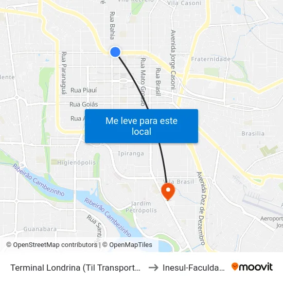 Terminal Londrina (Til Transportes) to Inesul-Faculdade map
