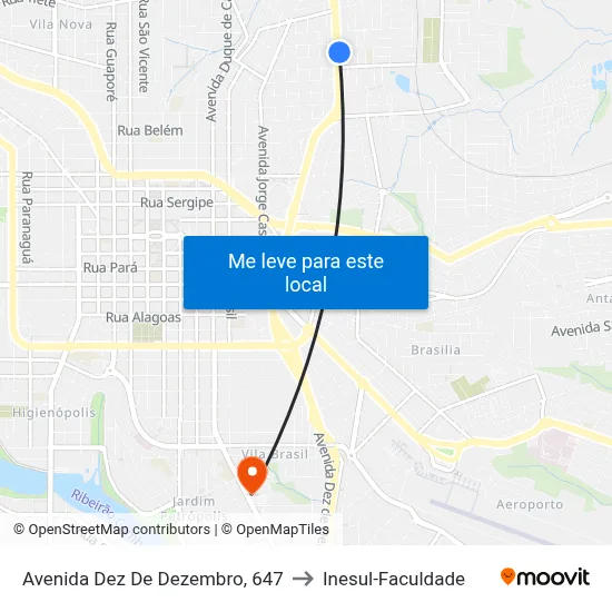 Avenida Dez De Dezembro, 647 to Inesul-Faculdade map