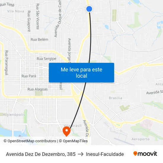 Avenida Dez De Dezembro, 385 to Inesul-Faculdade map