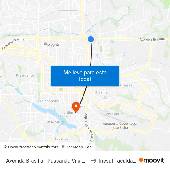 Avenida Brasília - Passarela Vila Yara to Inesul-Faculdade map