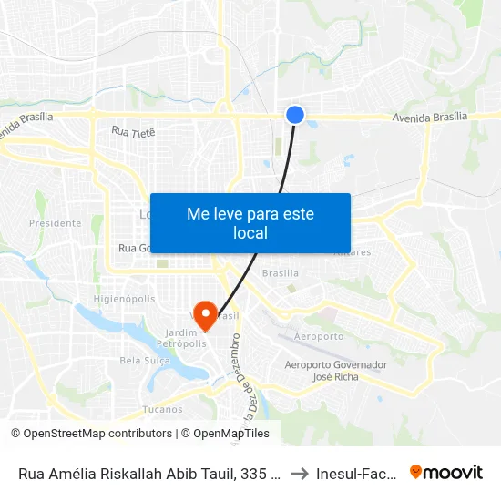 Rua Amélia Riskallah Abib Tauil, 335 - Adilson Peças to Inesul-Faculdade map