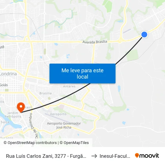 Rua Luís Carlos Zani, 3277 - Furgão Ibiporã to Inesul-Faculdade map