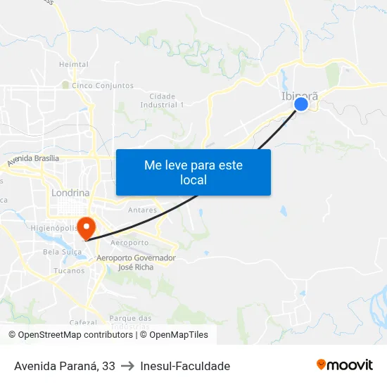 Avenida Paraná, 33 to Inesul-Faculdade map