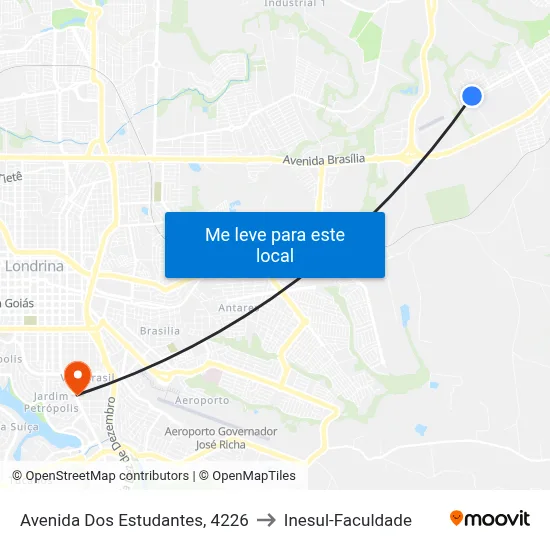 Avenida Dos Estudantes, 4226 to Inesul-Faculdade map