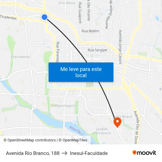 Avenida Rio Branco, 188 to Inesul-Faculdade map
