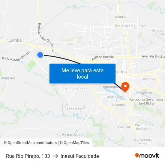 Rua Rio Pirapó, 133 to Inesul-Faculdade map