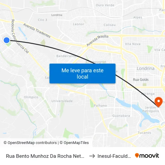 Rua Bento Munhoz Da Rocha Neto, 136 to Inesul-Faculdade map