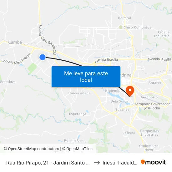 Rua Rio Pirapó, 21 - Jardim Santo Amaro to Inesul-Faculdade map