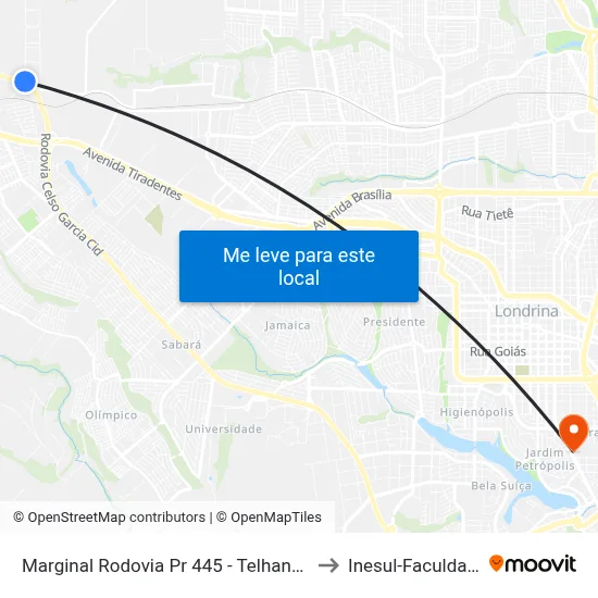 Marginal Rodovia Pr 445 - Telhanorte to Inesul-Faculdade map