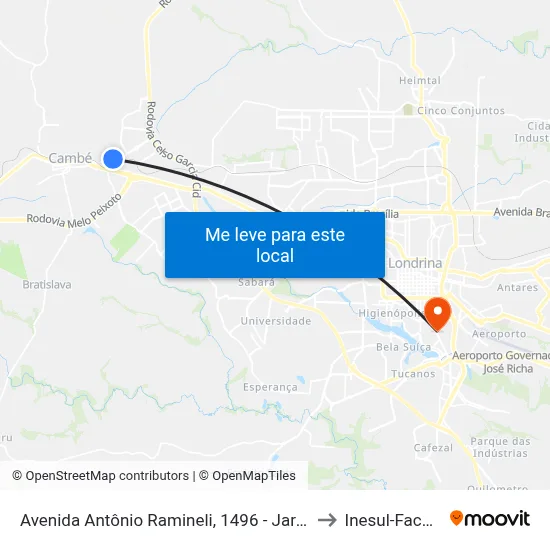 Avenida Antônio Ramineli, 1496 - Jardim Ana Rosa to Inesul-Faculdade map