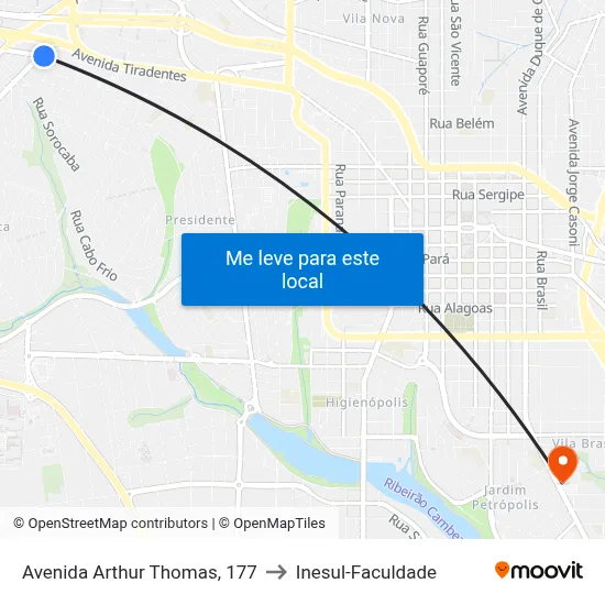 Avenida Arthur Thomas, 177 to Inesul-Faculdade map