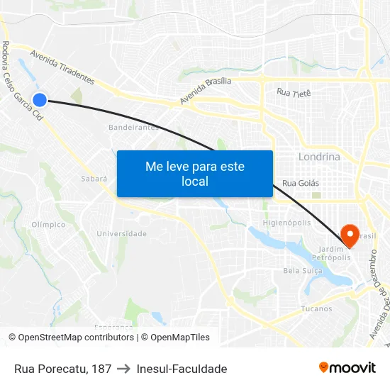Rua Porecatu, 187 to Inesul-Faculdade map