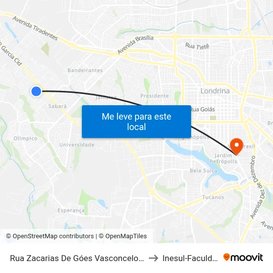 Rua Zacarias De Góes Vasconcelos, 633 to Inesul-Faculdade map