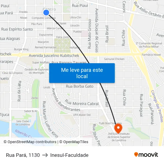 Rua Pará, 1130 to Inesul-Faculdade map