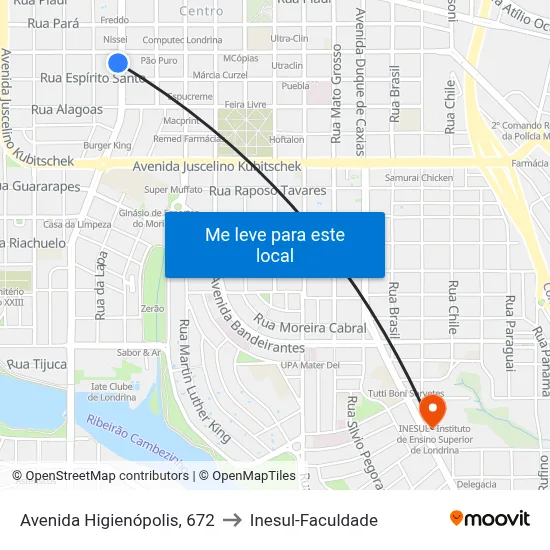 Avenida Higienópolis, 672 to Inesul-Faculdade map