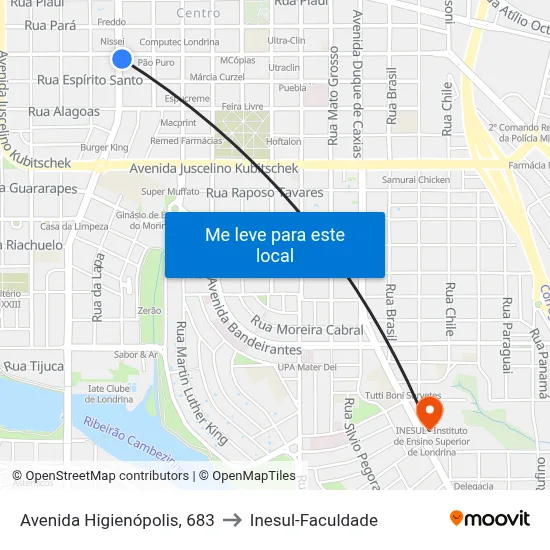 Avenida Higienópolis, 683 to Inesul-Faculdade map
